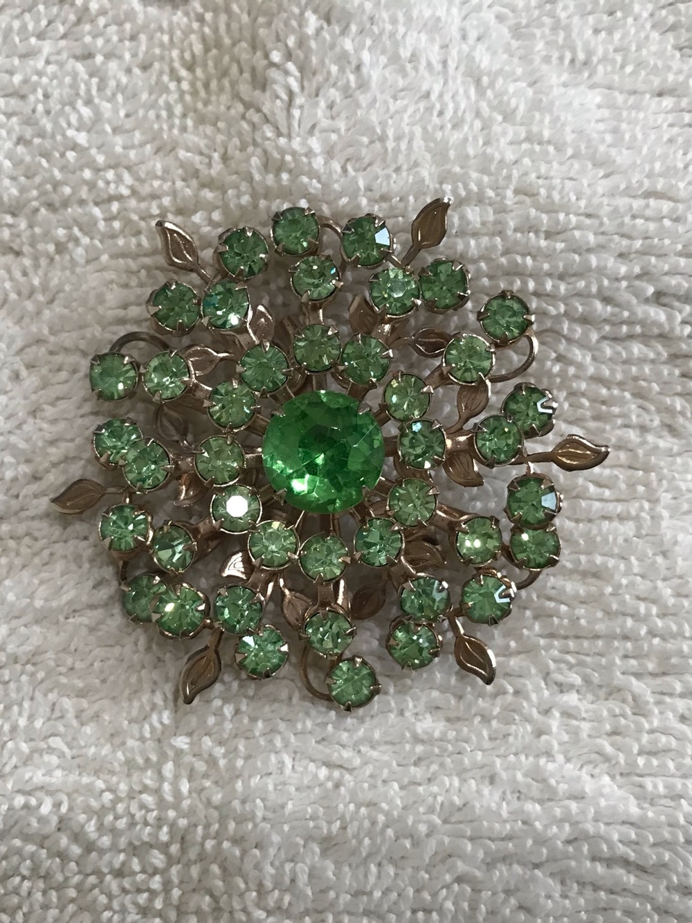 Green Rhinestone Floral Brooch - Brand Unknown